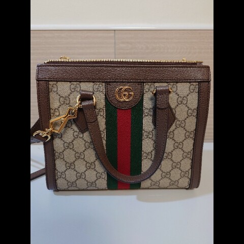 GUCCI 古馳】547551 經典Ophidia系列GG

Supreme帆布綠紅綠織帶手提/斜背兩用包(棕

色)