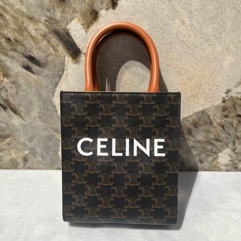 Celine棕色牛皮Triomphe帆布迷你琴譜包