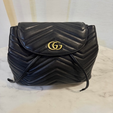 Gucci黑牛皮山形文marmont 後背包