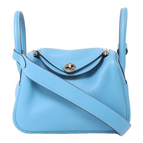 HERMES Swift皮革Mini Lindy金扣手挽肩背兩用袋Bleu Frida
