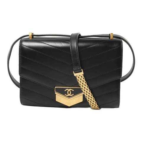CHANEL 牛皮皮革Chevron Medal Flap鏈帶肩背袋