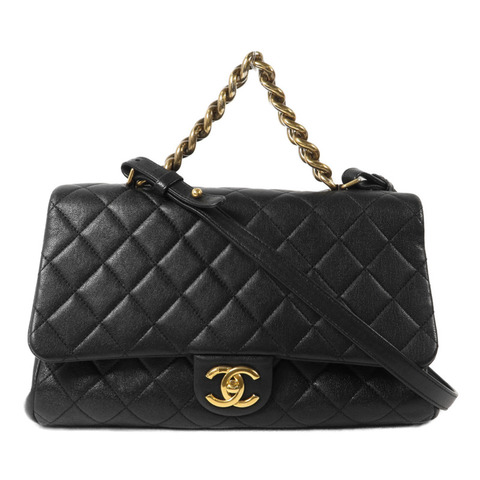 CHANEL 牛皮皮革Trapezio Flap Bag鏈帶手挽肩背兩用袋
