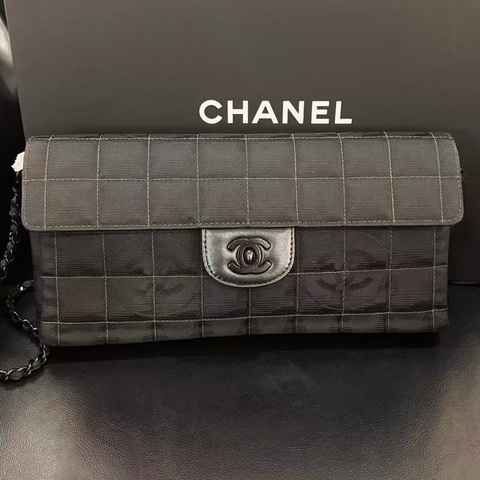 Chanel香奈兒冰格鏈條包 中古包 黑色布面CF款