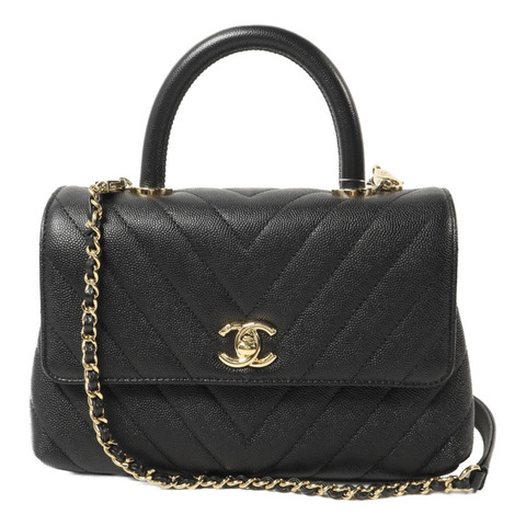 CHANEL 牛皮皮革Coco Handle鏈帶手挽肩背兩用袋