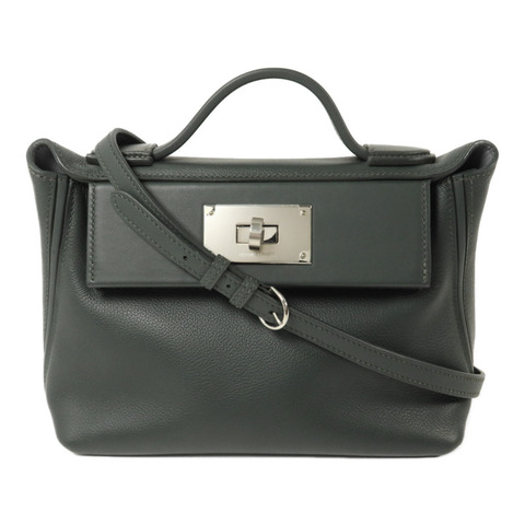 HERMES Evercolor皮革24/24 Mini手挽肩背兩用袋Vert Mangrove/Gris Pantin