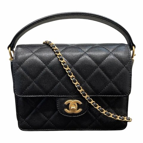CHANEL 香奈兒 AS5165 24K系列手提口蓋包 荔枝牛皮 黑色 金釦