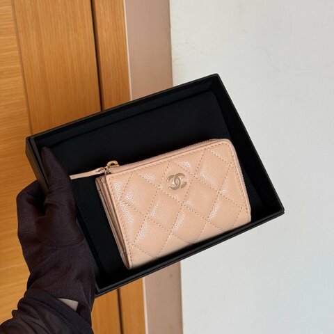 Chanel 全新 經典 MINI 三折短夾 經典奶茶色 AP3177