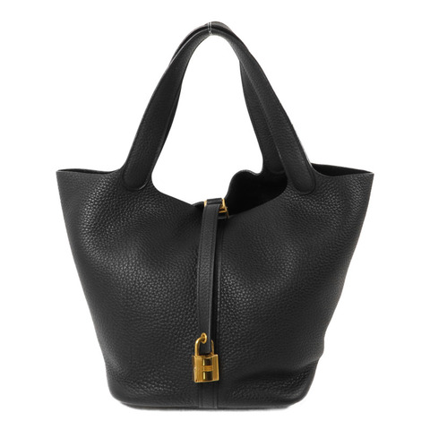 HERMES Clemence皮革Picotin MM扣手挽袋Noir