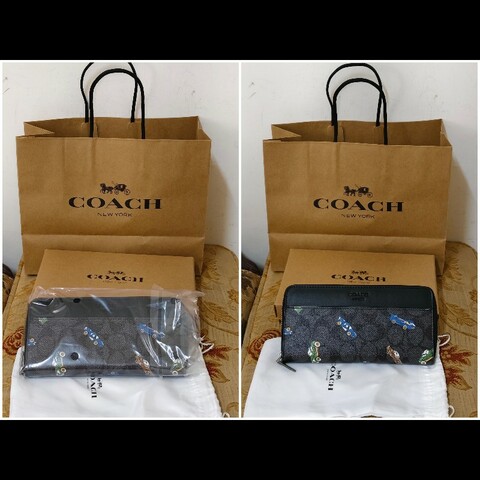 Coach 全新正版現貨 隔層卡層多 真皮及防刮帆布包身 長夾 手拿包 請看商品敘述