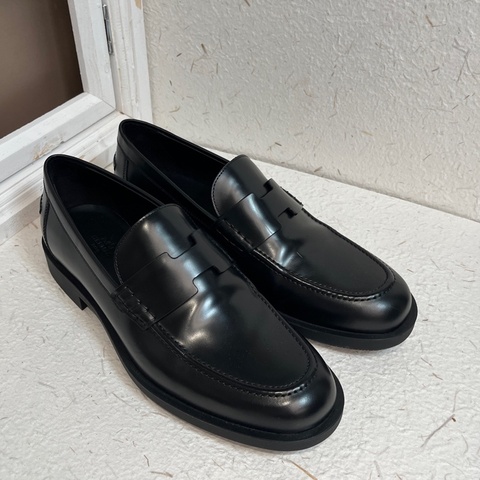 Hermes 愛馬仕黑色經典牛皮男士樂福鞋 皮鞋 42碼
