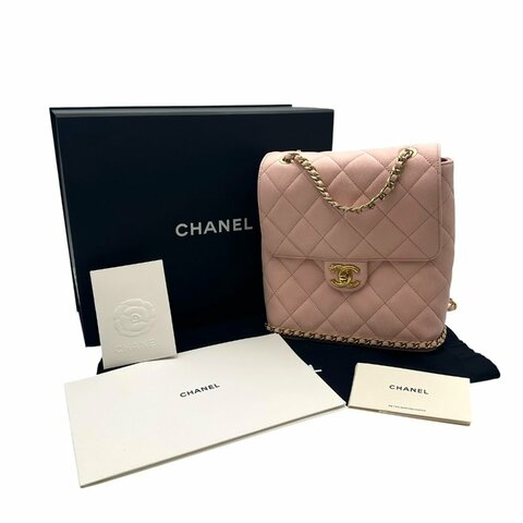 【美收精品】CHANEL 粉色荔枝紋小牛皮後背包 C-819【隔月月中將轉賣至日本 上架期限30天】