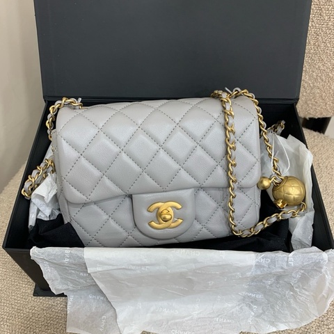 Chanel 香奈兒 灰色金球方胖子 底長16 21年芯片