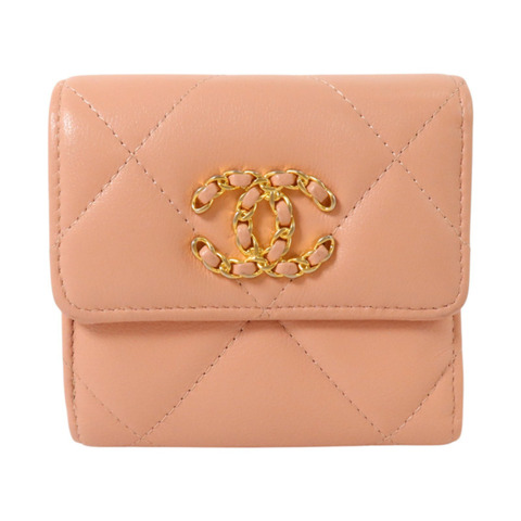 CHANEL 羊皮皮革Chanel 19 Small Flap Wallet金扣錢包
