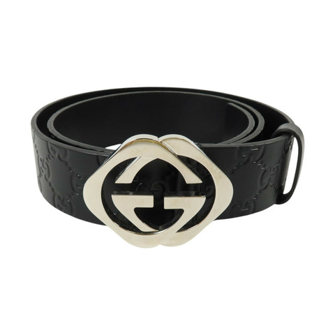 GUCCI 牛皮皮革Interlocking G Belt 90cm銀扣皮帶