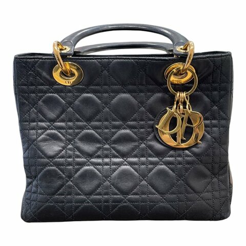 DIOR 迪奧 LADY DIOR 黛妃包 五格 羊皮 黑色 金釦
