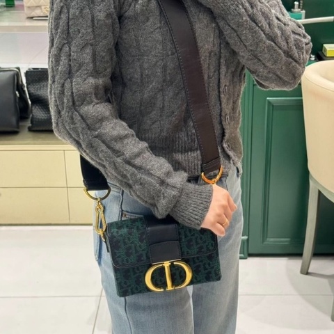 DIOR 綠色蒙田30mini 老花盒子肩背包 17.5*12*5.5 9新 配件塵袋