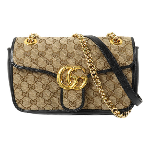 GUCCI 帆布/牛皮皮革GG Marmont Shoulder Bag鏈帶肩背袋