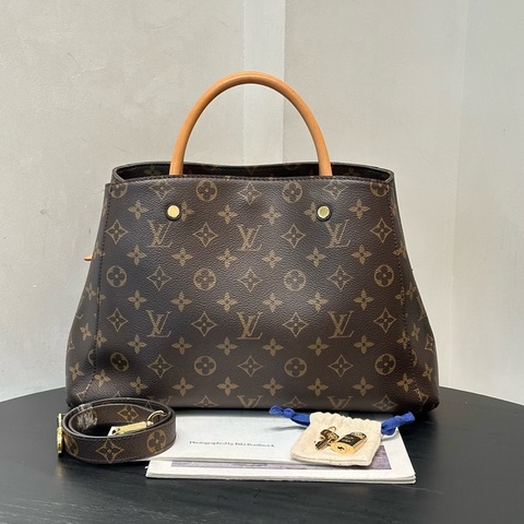 LV 路易威登 棕色老花Montaigne 蒙田包手提單肩斜挎包