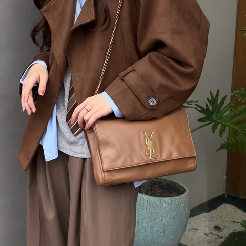 ✨YSL｜焦糖色雙面Kate 鏈條包 2024年 雙面泰迪金鍊條｜99新