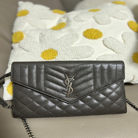 YSL WOC Vintage 魚子醬信封包 灰銀
