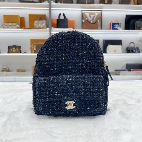 CHANEL 香奈兒 雙肩包 銀色 毛呢亮片