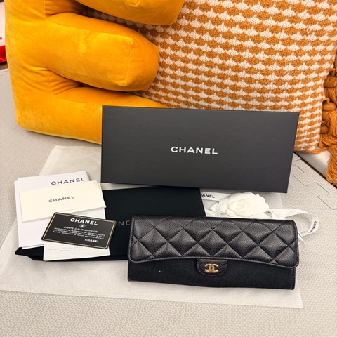 Chanel 香奈兒 95新、全配 購證 - 荔枝皮C金釦長夾