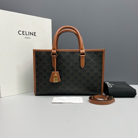 Celine賽琳 棕色老花凱旋門托特包手提包斜挎包