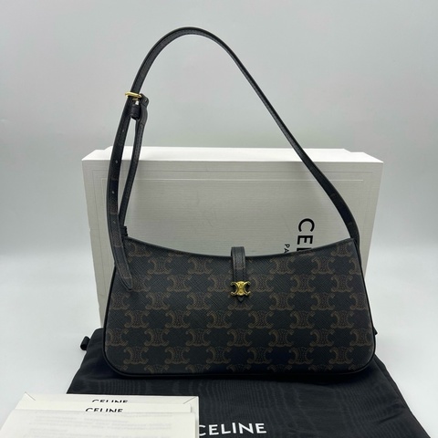賽琳/Celine Tina 凱旋門老花腋下包單肩包法棍包棕色