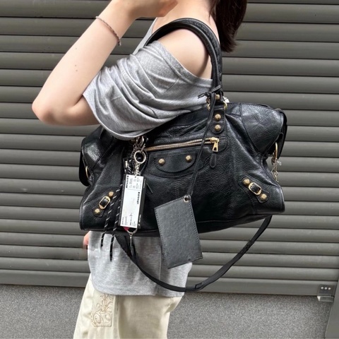 【Jennie同款✨ Y2K潮人必備🖤】Balenciaga巴黎世家 機車包 黑色大號 Le City 橫版