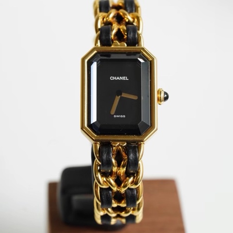【97新 ✨ 全網最低價！】 Chanel Premiere系列 黑金 小方糖 手錶 L碼（下單前先詢問庫存❗️❗️）