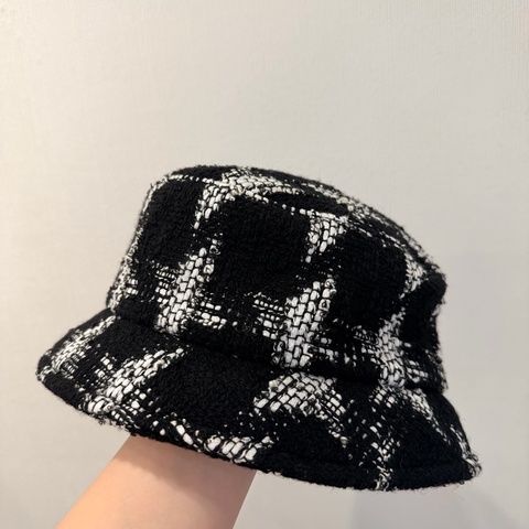 Chanel 香奈兒 千鳥格 軟呢 漁夫帽 黑M