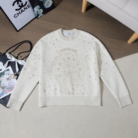 Dior 星芒羅盤刺繡米白羊絨針織上衣