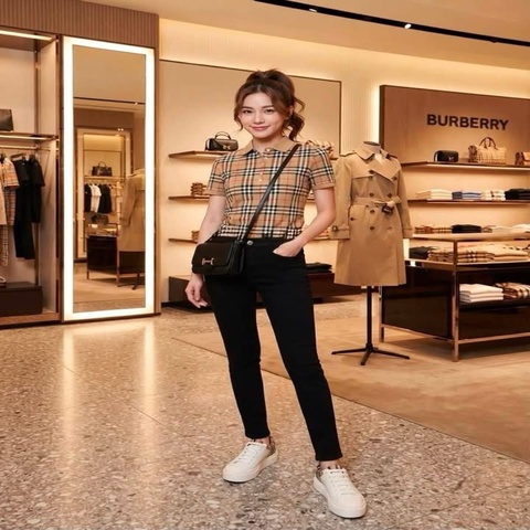 BURBERRY 藍標 鬆緊字母緊身戰馬牛仔長褲 黑色