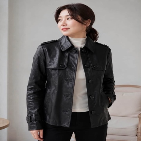BURBERRY 倫敦 肩釦羊皮革外套 黑色