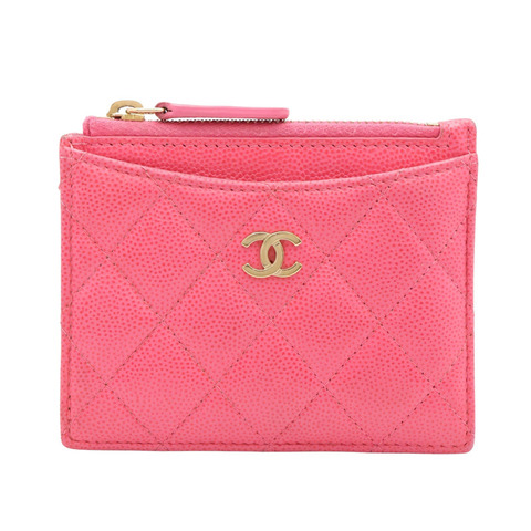 CHANEL 香奈兒 Classic Zip Card holder 拉鍊 卡包 粉色 荔枝紋 牛皮 無卡 AP0219