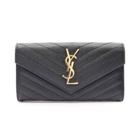 SAINT LAURENT YSL 聖羅蘭 Monogram Large Flap 扣式 長夾 黑色 牛皮 372264 BOW01 1000