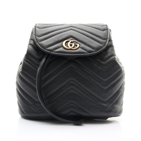 GUCCI 古馳 GG Marmont 後背包 黑色 牛皮 528129