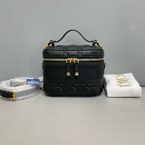 Dior Vanity黑色全皮藤格紋化妝包