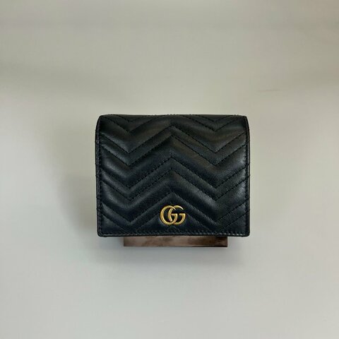 GUCCI 546580 黑金MARMON對開零錢拉鍊短夾