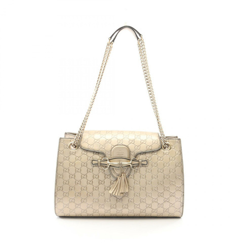 GUCCI EMILY Guccissima 鏈條單肩包 295403 皮革 金色 二手 女士