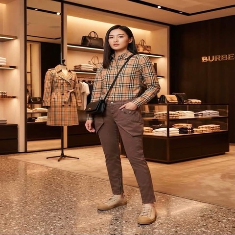 BURBERRY 藍標大口袋戰馬拉錬彈性長褲