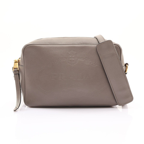 PRADA 普拉達 Triangle Logo 相機包 肩背包 灰色 牛皮 1BH089