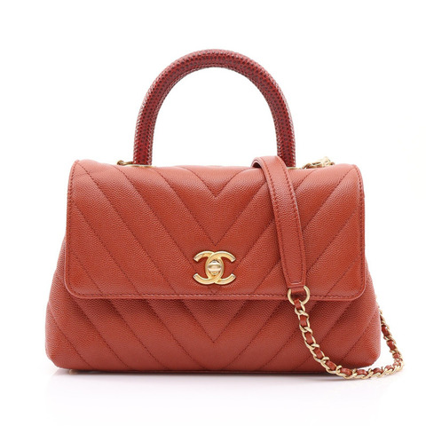 CHANEL 香奈兒 Mini Coco Handle 兩用包 泰奶色 荔枝紋 牛皮 蜥蜴皮 限定款 A92990
