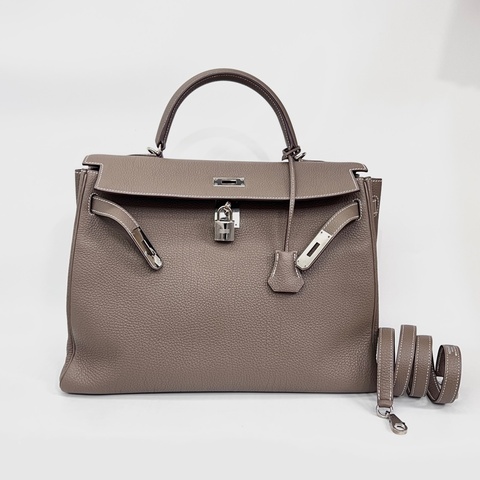 Hermes 18大象灰Togo皮銀釦Kelly35手提肩背包