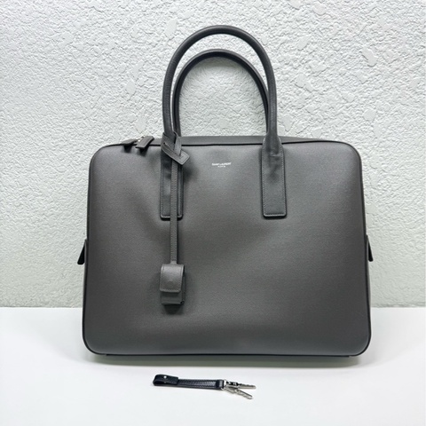 99新 YSL 聖羅蘭 公文包 魚子醬皮 灰色 少肩帶 尺寸：37*28cm