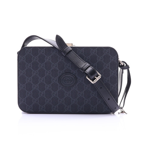 GUCCI 古馳 Interlocking Hard Trunk 肩背包 灰色 黑色 GG Supreme帆布 牛皮 724771