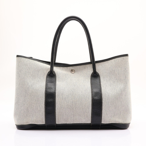 HERMES 愛馬仕 Garden Party 36 手提包 黑色 Toile帆布 Negonda 牛皮 □O刻