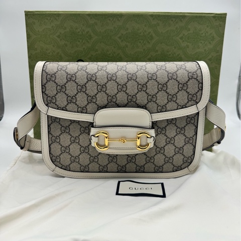 Gucci Horsebit 古馳1955馬鞍包 中號 白色老花拼