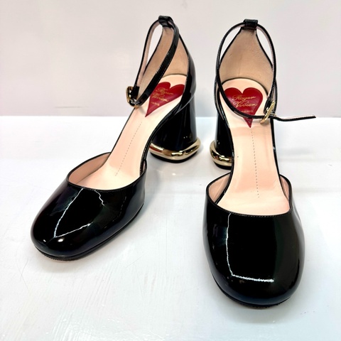 ROGER VIVIER 寬跟漆皮高跟鞋 紅心綁帶 #36