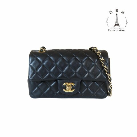【巴黎站二手名牌專賣店】＊現貨＊CHANEL香奈兒真品＊ COCO20 黑羊皮淡金雙C 金鍊肩背斜背包